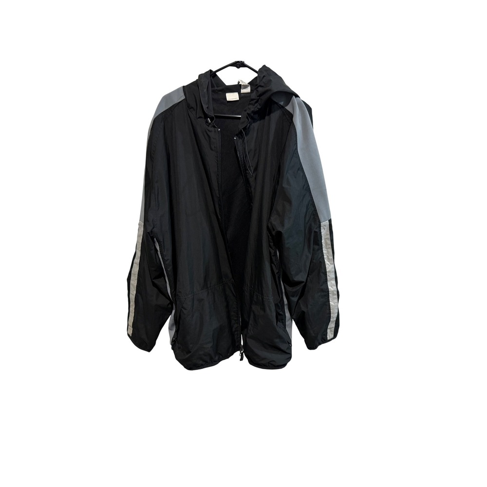 Prospirit Mens XXL Windbreaker Jacket Black Grey Hooded Mesh Lined Full Zip